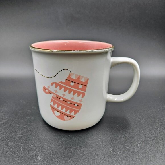Davids Tea Pink Mittens Tea Cup Mug Coffee Gold Rim Read - Picture 2 of 10